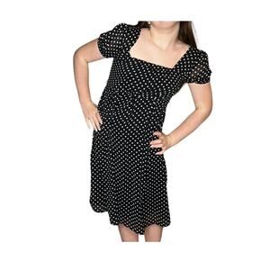 Merona Polka Dot DRESS Black & White Women's Size SM Ruched Square Neck Pullover